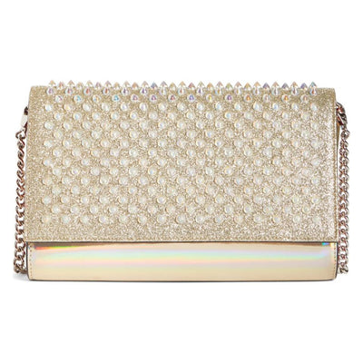 Christian Louboutin Clutch Mini Paloma Studded Glitter Gold Leather Shoulder Bag