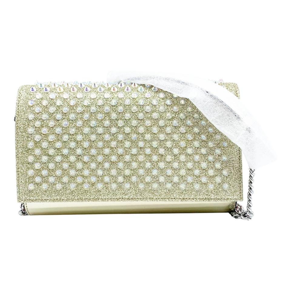 Christian Louboutin Clutch Mini Paloma Studded Glitter Gold