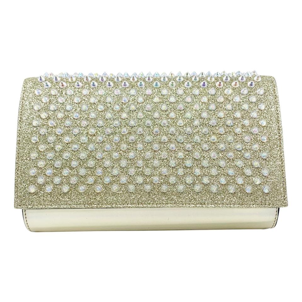 Christian Louboutin Clutch Mini Paloma Studded Glitter Gold Leather Shoulder Bag