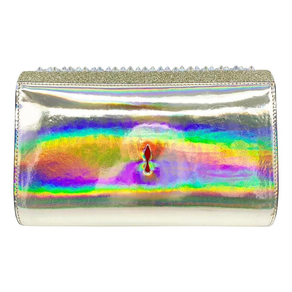 Christian Louboutin Clutch Mini Paloma Studded Glitter Gold Leather Shoulder Bag