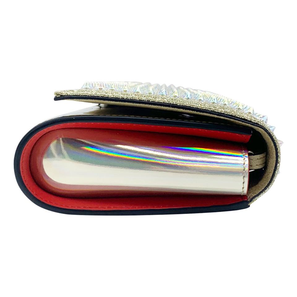 Christian Louboutin Clutch Mini Paloma Studded Glitter Gold Leather Shoulder Bag