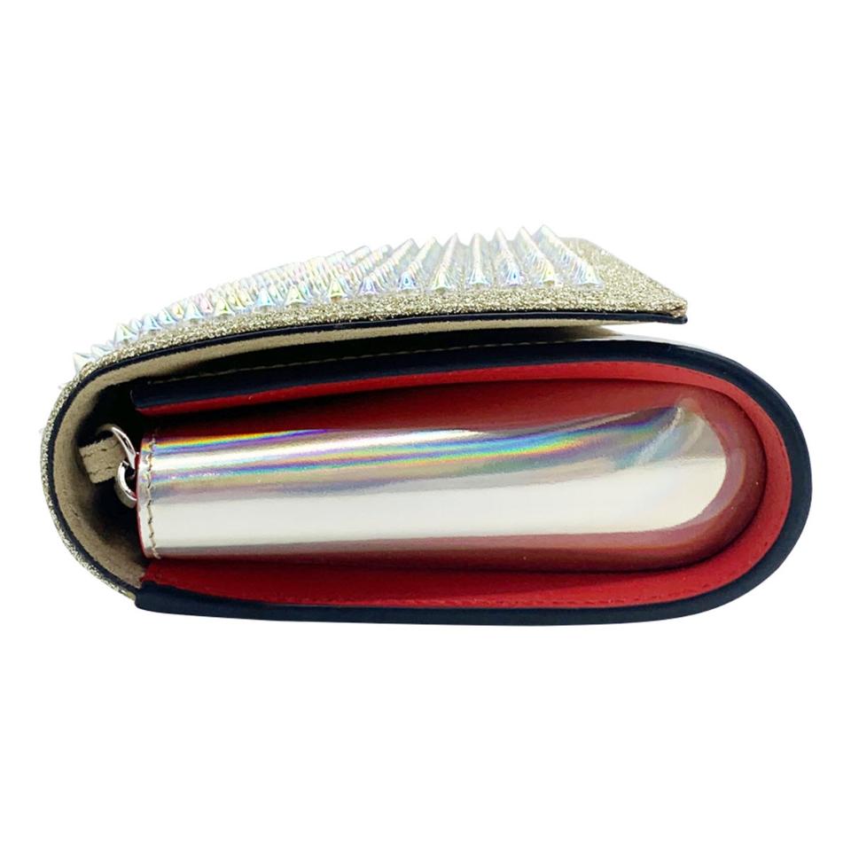 Christian Louboutin Clutch Mini Paloma Studded Glitter Gold Leather Shoulder Bag