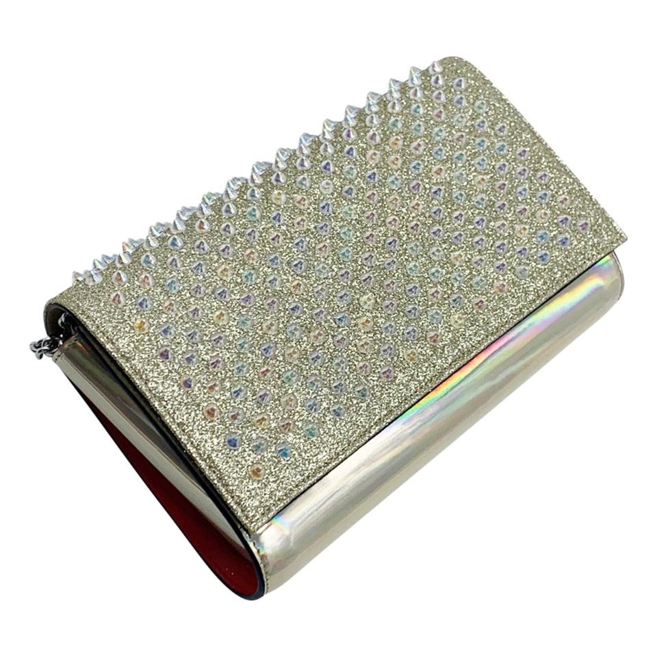 Christian Louboutin Clutch Mini Paloma Studded Glitter Gold Leather Shoulder Bag