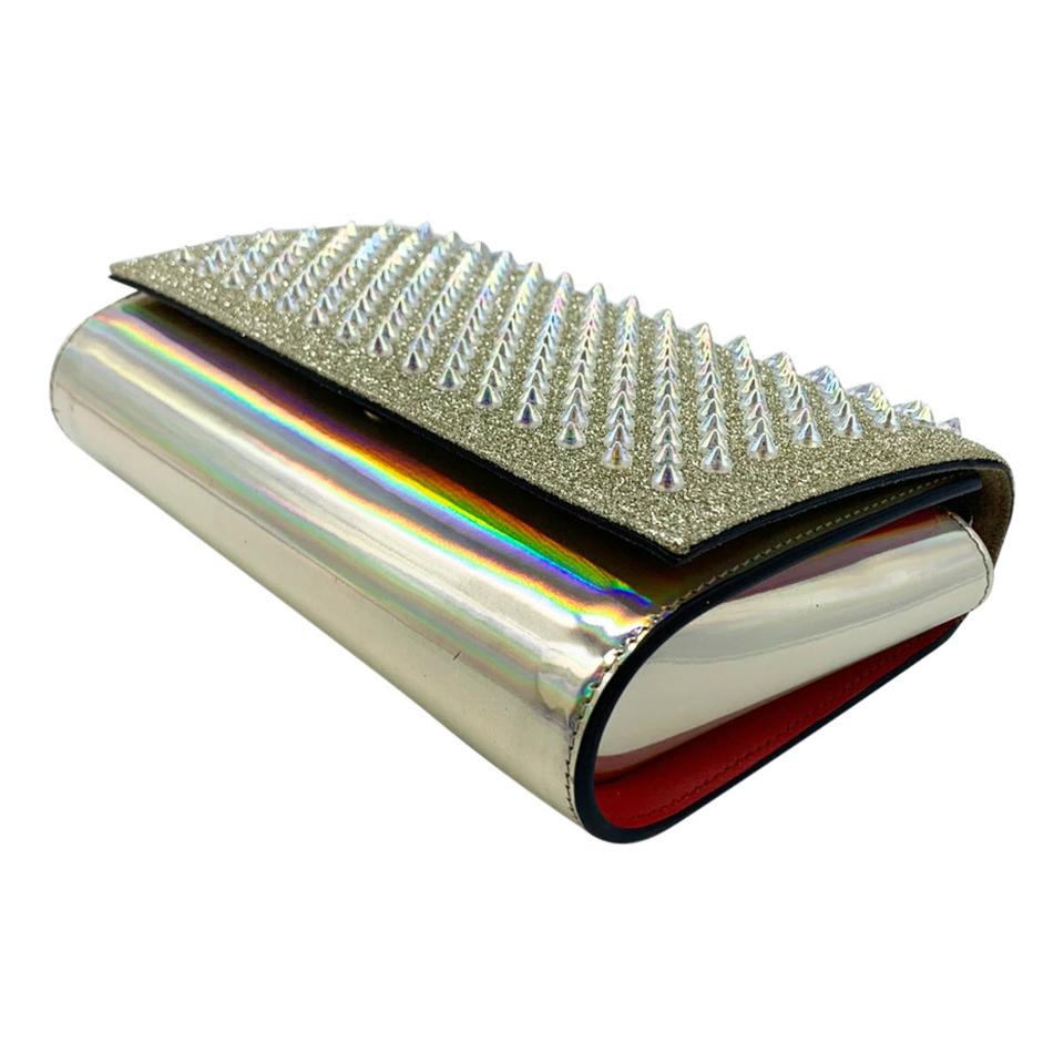 Christian Louboutin Clutch Mini Paloma Studded Glitter Gold Leather Shoulder Bag