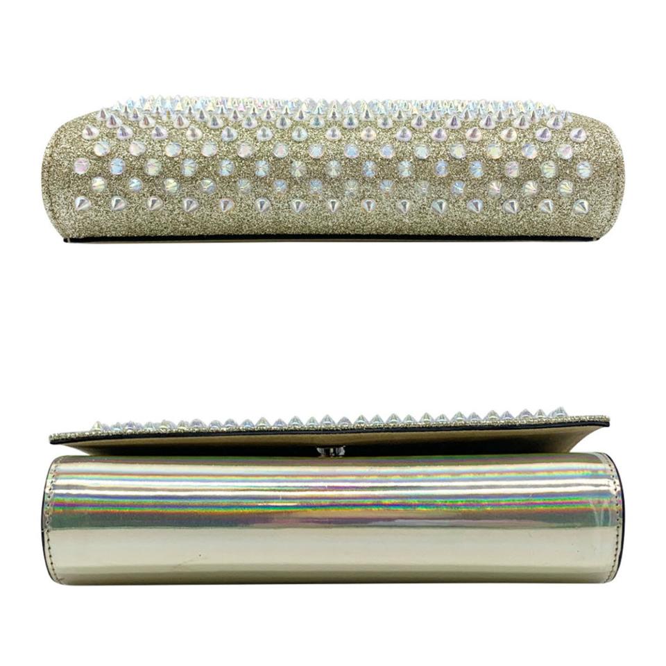 Christian Louboutin Clutch Mini Paloma Studded Glitter Gold Leather Shoulder Bag