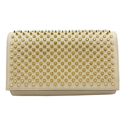 Christian Louboutin Clutch Paloma Spiked Beige Leather Shoulder Bag