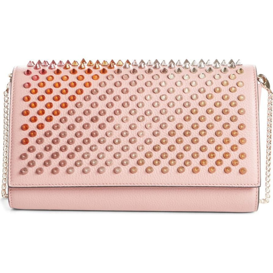 Christian Louboutin Clutch Paloma Spiked Pink Leather Shoulder Bag