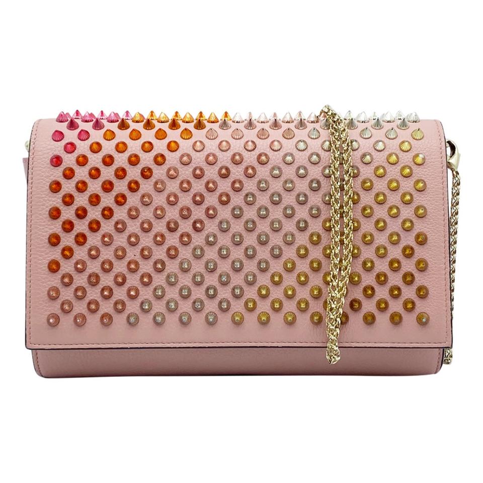 Christian Louboutin Clutch Paloma Spiked Pink Leather Shoulder Bag