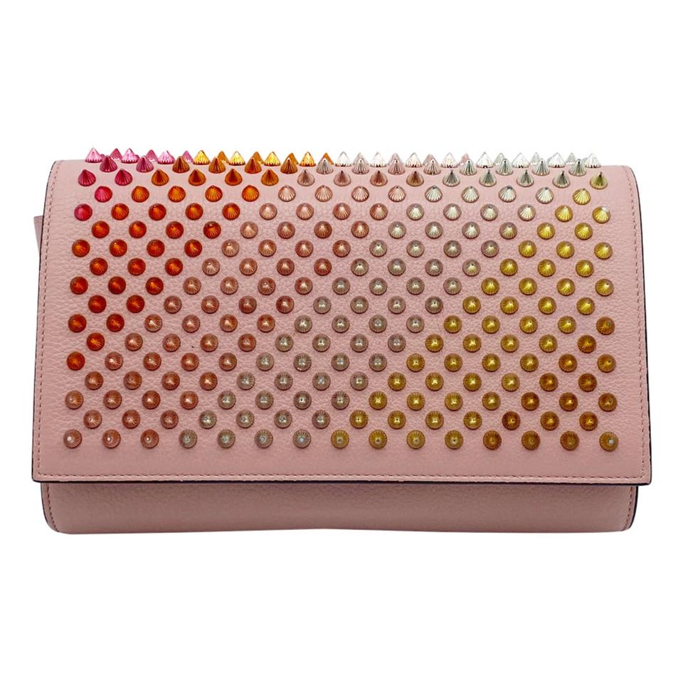 Christian Louboutin Clutch Paloma Spiked Pink Leather Shoulder Bag