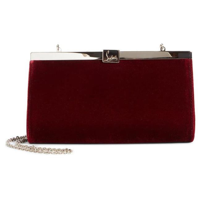 Christian Louboutin Clutch Small Palmette Prunus Cross Body Red Velvet Shoulder Bag