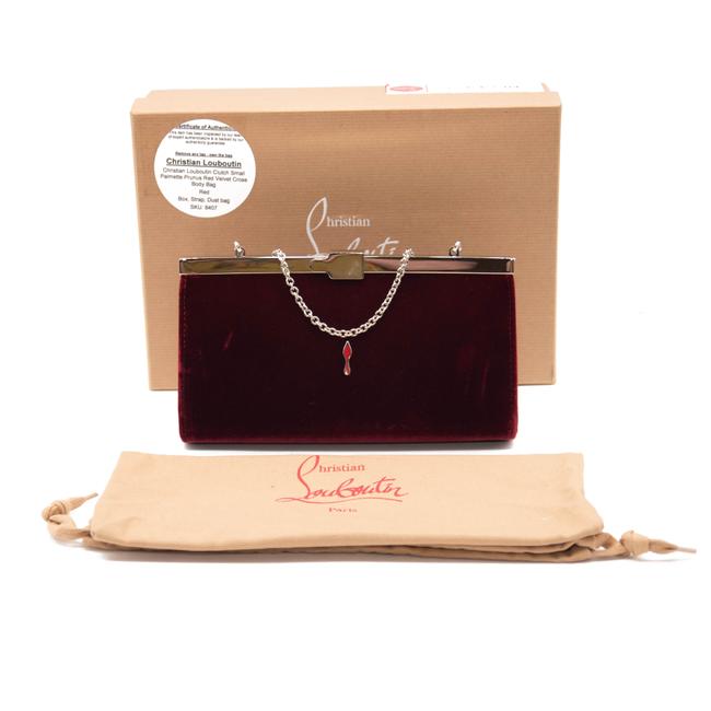 Christian Louboutin Clutch Small Palmette Prunus Cross Body Red Velvet Shoulder Bag