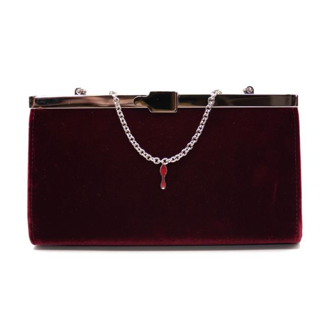 Christian Louboutin Clutch Small Palmette Prunus Cross Body Red Velvet Shoulder Bag