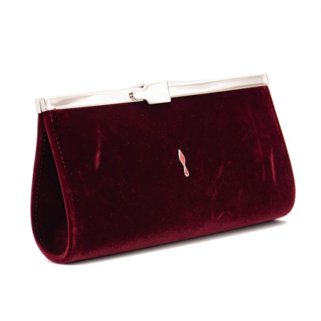 Christian Louboutin Clutch Small Palmette Prunus Cross Body Red Velvet Shoulder Bag