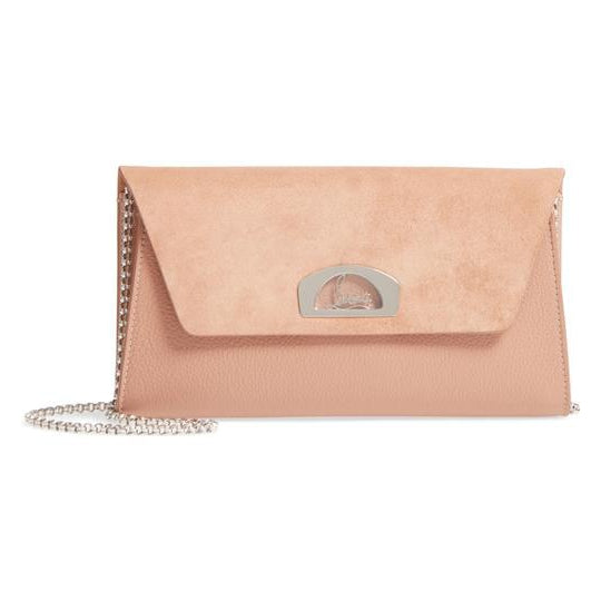 Christian Louboutin Clutch Vero Dodat Velour Suede Beige Leather