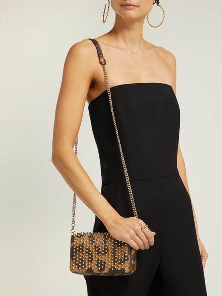 Christian Louboutin Clutch Zoomi Leopard-print and Spike Brown Leather Shoulder Bag