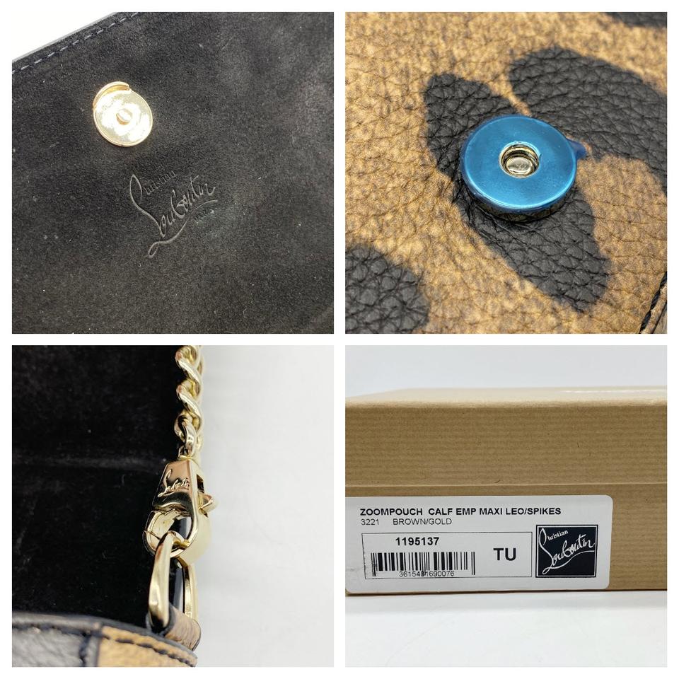 Christian Louboutin Clutch Zoomi Leopard-print and Spike Brown Leather Shoulder Bag