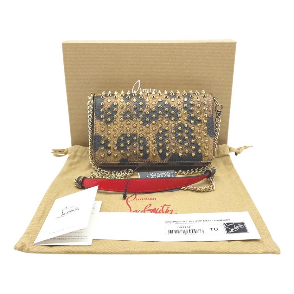 Christian Louboutin Clutch Zoomi Leopard-print and Spike Brown Leather Shoulder Bag