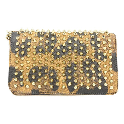 Christian Louboutin Clutch Zoomi Leopard-print and Spike Brown Leather Shoulder Bag