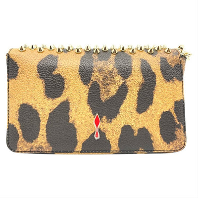 Christian Louboutin Clutch Zoomi Leopard-print and Spike Brown Leather Shoulder Bag