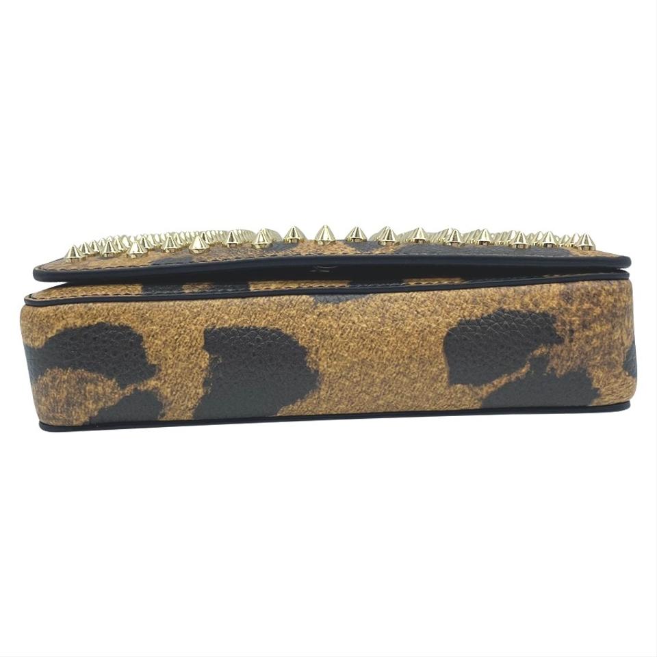 Christian Louboutin Clutch Zoomi Leopard-print and Spike Brown Leather Shoulder Bag