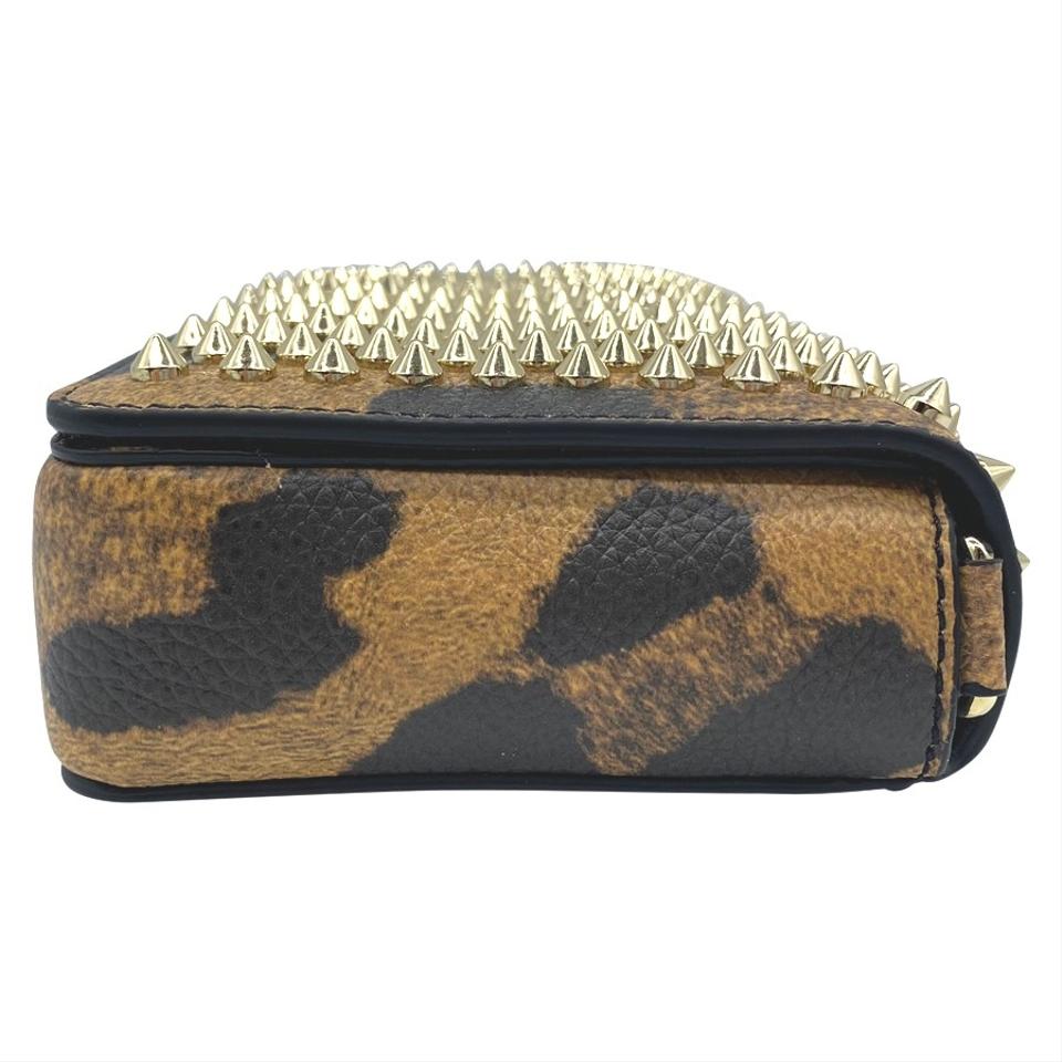Christian Louboutin Clutch Zoomi Leopard-print and Spike Brown Leather Shoulder Bag