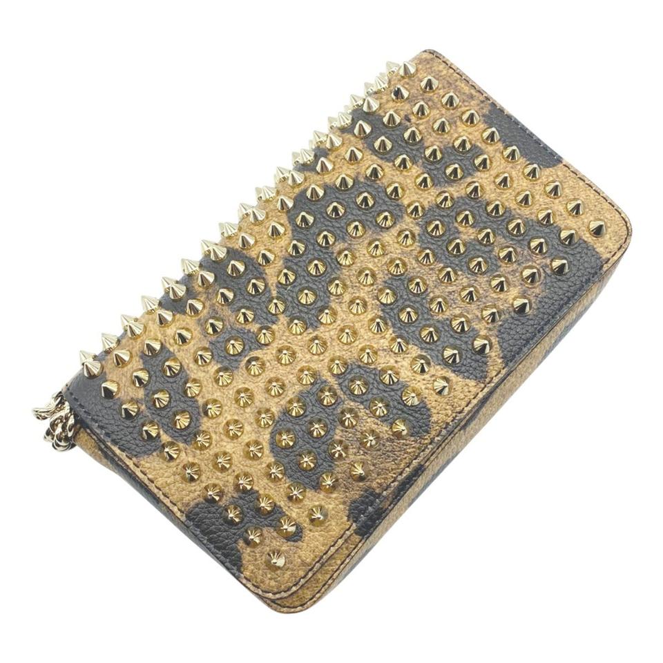 Christian Louboutin Clutch Zoomi Leopard-print and Spike Brown Leather Shoulder Bag
