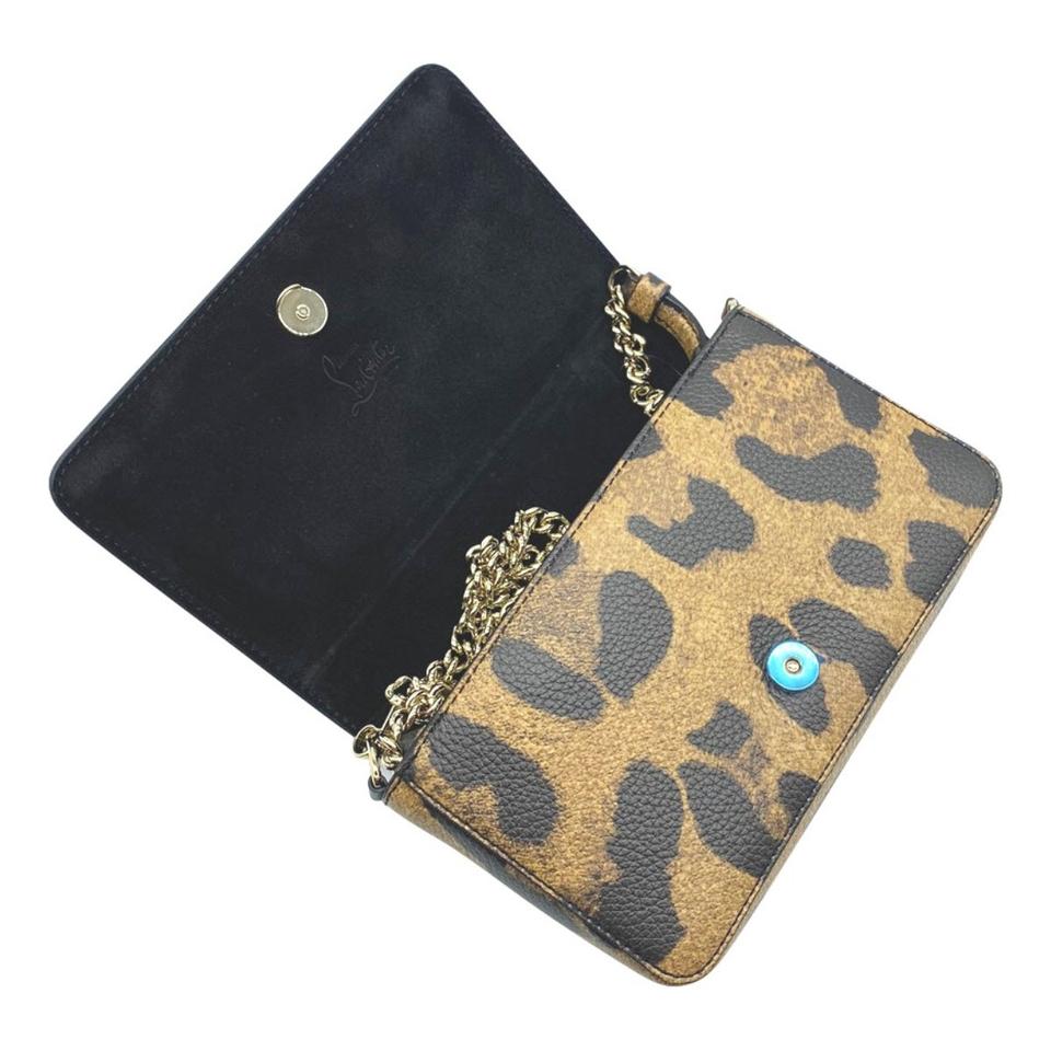 Christian Louboutin Clutch Zoomi Leopard-print and Spike Brown Leather Shoulder Bag
