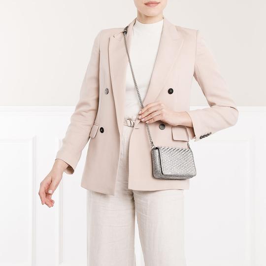 Christian Louboutin Clutch Zoompouch Crystal Embellished Silver Leather Cross Body Bag