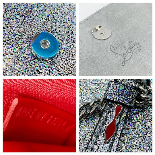 Christian Louboutin Clutch Zoompouch Crystal Embellished Silver Leather Cross Body Bag