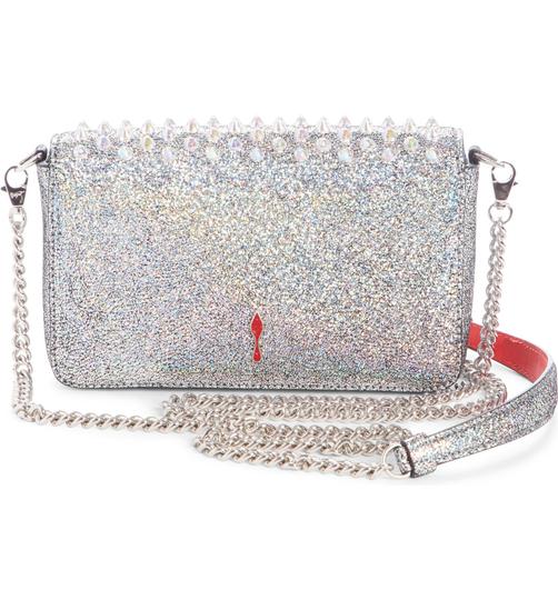 Christian Louboutin Clutch Zoompouch Crystal Embellished Silver Leather Cross Body Bag