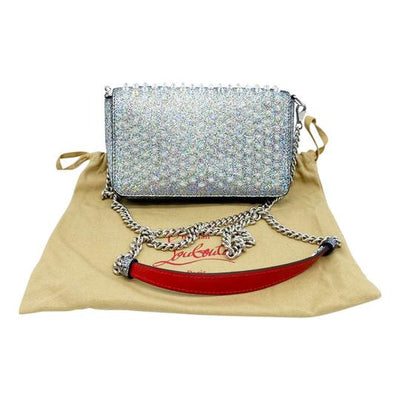 Christian Louboutin Clutch Zoompouch Crystal Embellished Silver Leather Cross Body Bag