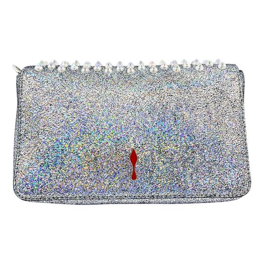 Christian Louboutin Clutch Zoompouch Crystal Embellished Silver Leather Cross Body Bag