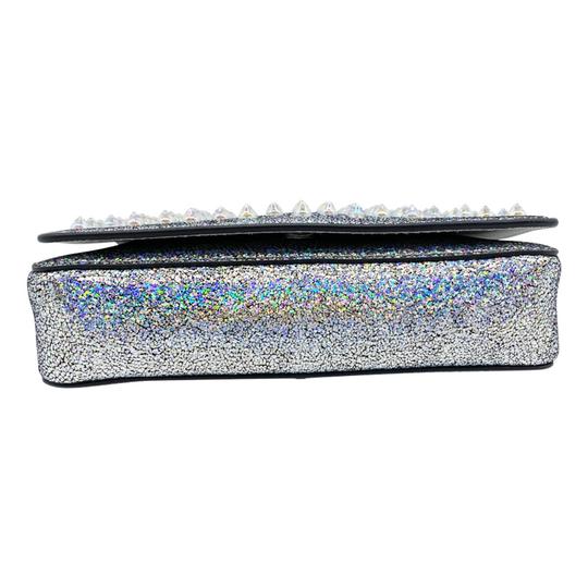 Christian Louboutin Clutch Zoompouch Crystal Embellished Silver Leather Cross Body Bag