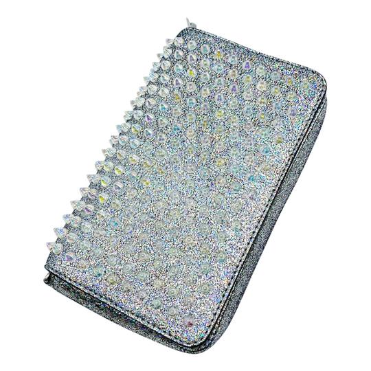 Christian Louboutin Clutch Zoompouch Crystal Embellished Silver Leather Cross Body Bag