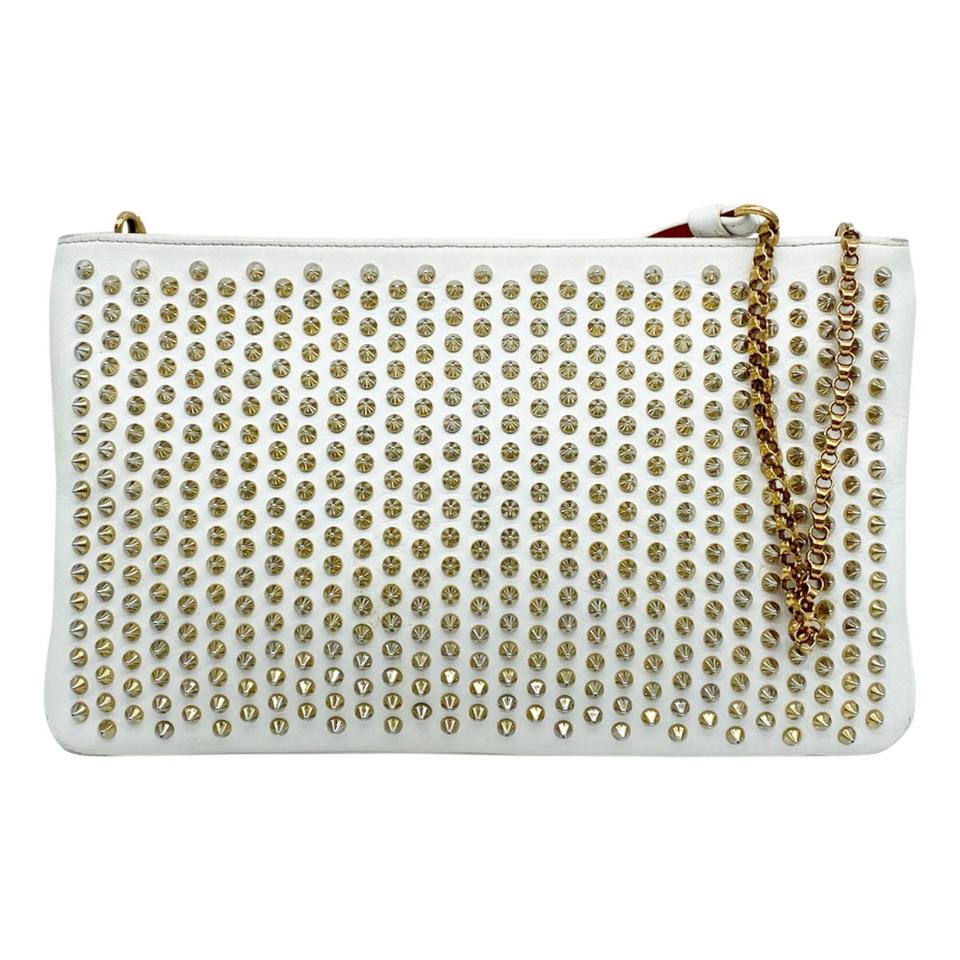 Christian Louboutin Crossbody Clutch Loubiclutch Spike White Leather Shoulder Bag