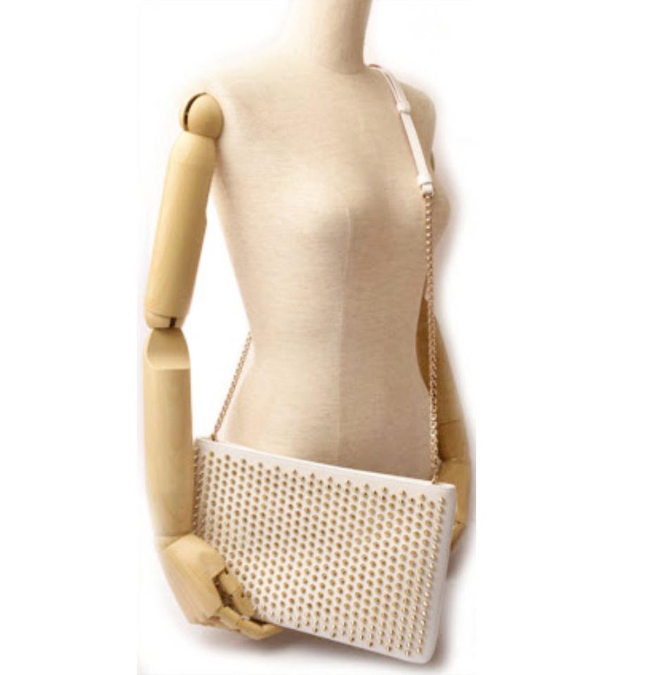 Christian Louboutin Crossbody Clutch Loubiclutch Spike White Leather Shoulder Bag