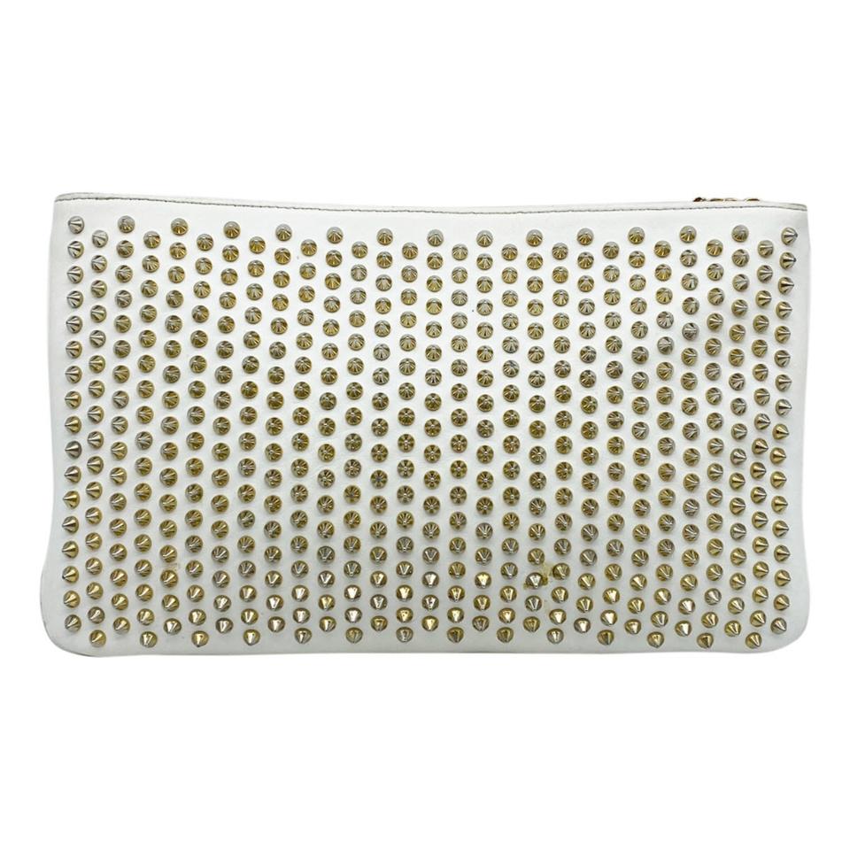 Christian Louboutin Crossbody Clutch Loubiclutch Spike White Leather Shoulder Bag