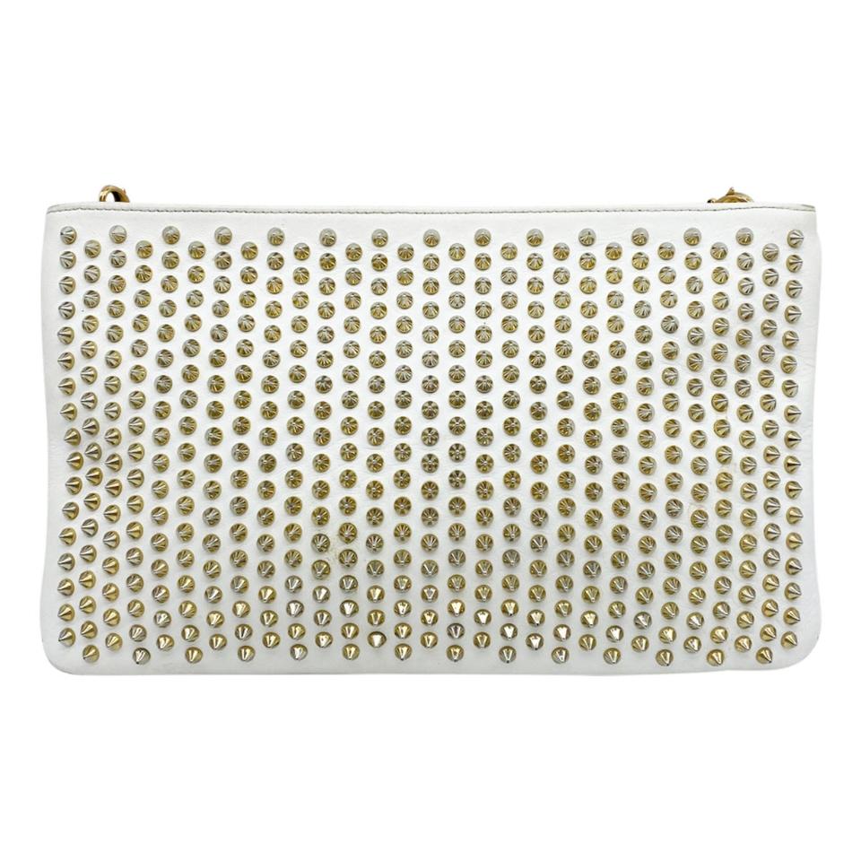 Christian Louboutin Crossbody Clutch Loubiclutch Spike White Leather Shoulder Bag