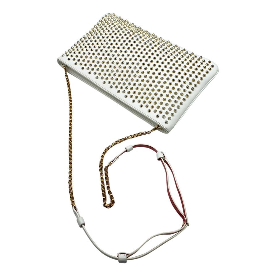 Christian Louboutin Crossbody Clutch Loubiclutch Spike White Leather Shoulder Bag