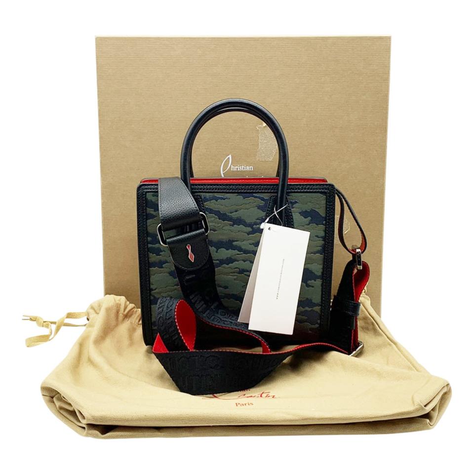 Christian Louboutin Mini Paloma Camo Jacquard Satchel Black Leather Shoulder Bag