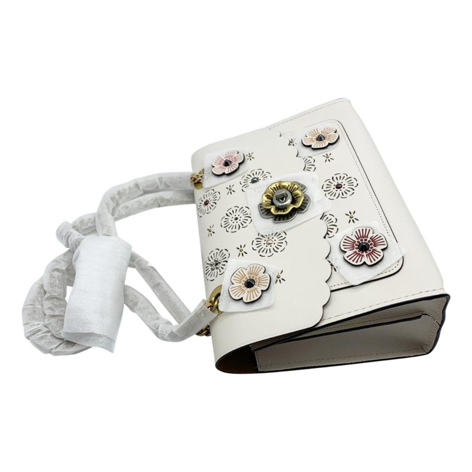 Coach Parker Floral Embellished White Leather Shoulder Bag