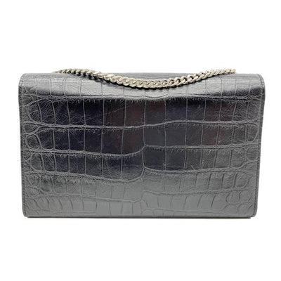 Saint Laurent Monogram Kate Crocodile Embossed Calfskin Medium Classic Tassel Black Leather Shoulder Bag