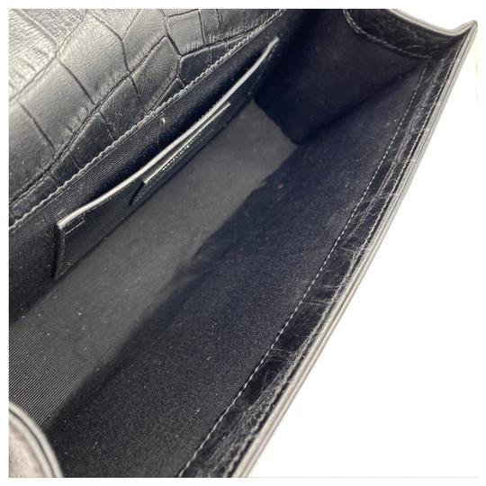 Saint Laurent Monogram Kate Crocodile Embossed Calfskin Medium Classic Tassel Black Leather Shoulder Bag