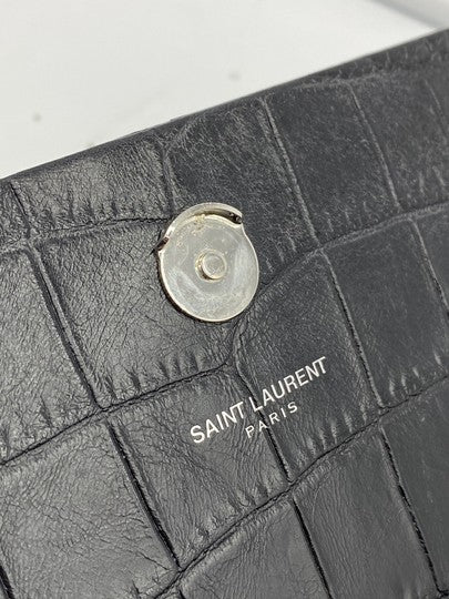 Saint Laurent Monogram Kate Crocodile Embossed Calfskin Medium Classic Tassel Black Leather Shoulder Bag