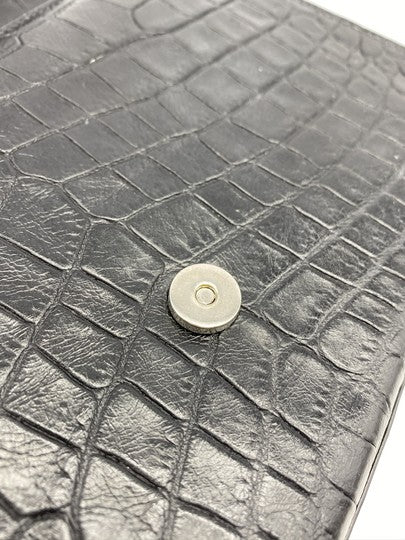 Saint Laurent Monogram Kate Crocodile Embossed Calfskin Medium Classic Tassel Black Leather Shoulder Bag