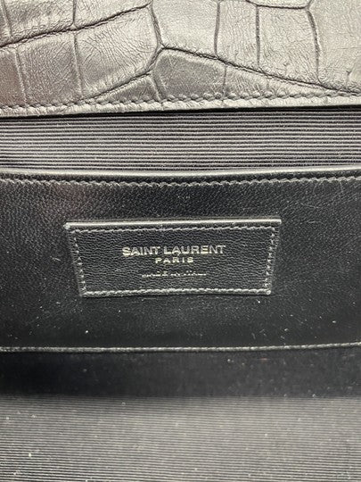 Saint Laurent Monogram Kate Crocodile Embossed Calfskin Medium Classic Tassel Black Leather Shoulder Bag