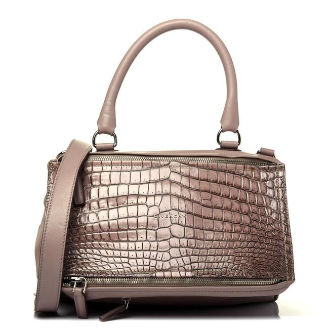 Givenchy Crocodile Embossed Medium Pandora Taupe Brown Calfskin Beige Leather Shoulder Bag