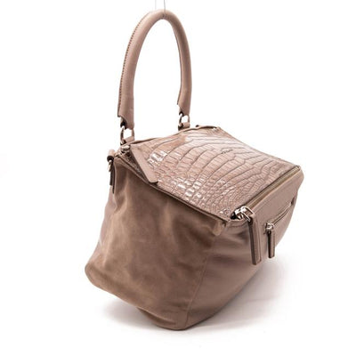 Givenchy Crocodile Embossed Medium Pandora Taupe Brown Calfskin Beige Leather Shoulder Bag
