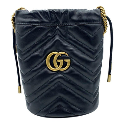 Gucci Bucket Marmont Gg 2.0 Mini Black Leather Shoulder Bag