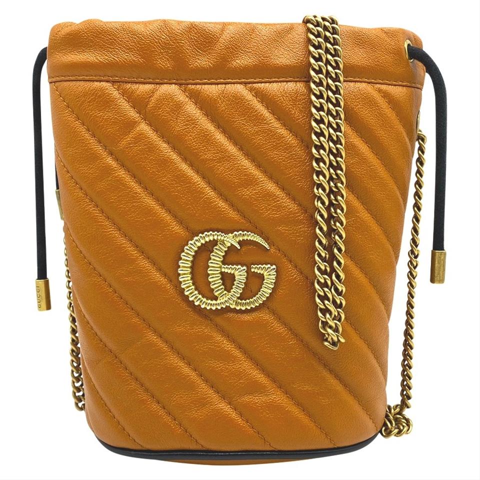 Gucci Bucket Marmont Gg Torchon Mini Brown Leather Shoulder Bag
